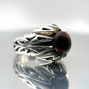 Natural Black Fire Opal 925 Sterling Silver Ring